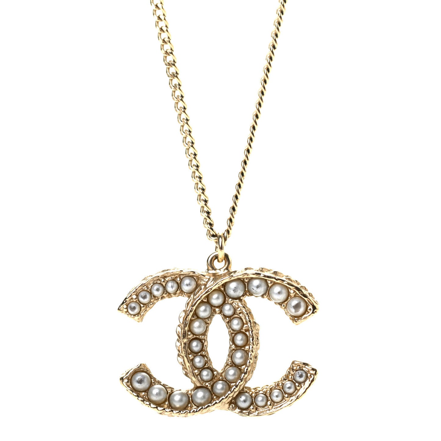 Pearl CC Pendant Necklace Gold