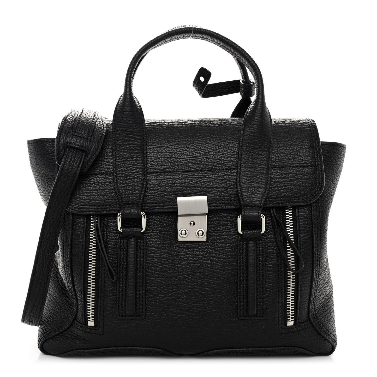 Textured Calfskin Medium Pashli Satchel Black