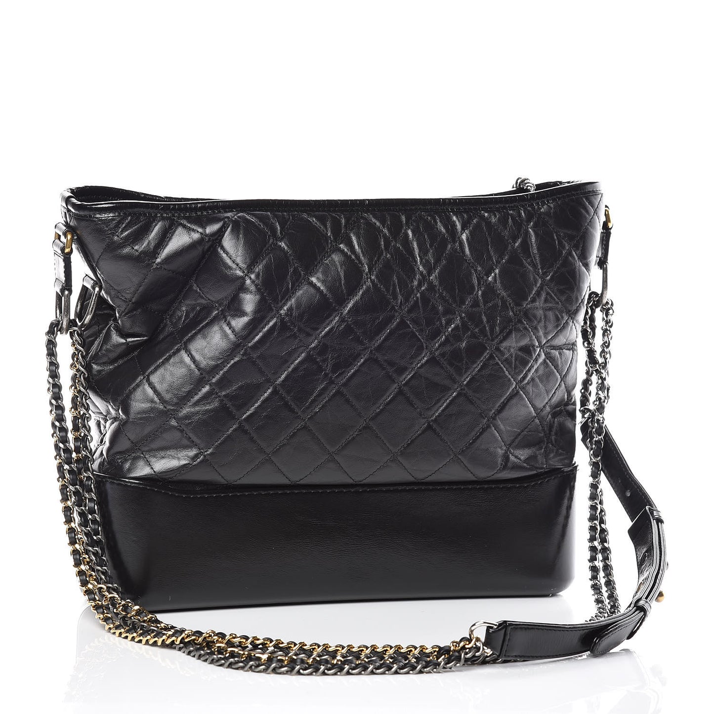 Aged Calfskin Quilted Large Gabrielle Hobo Black