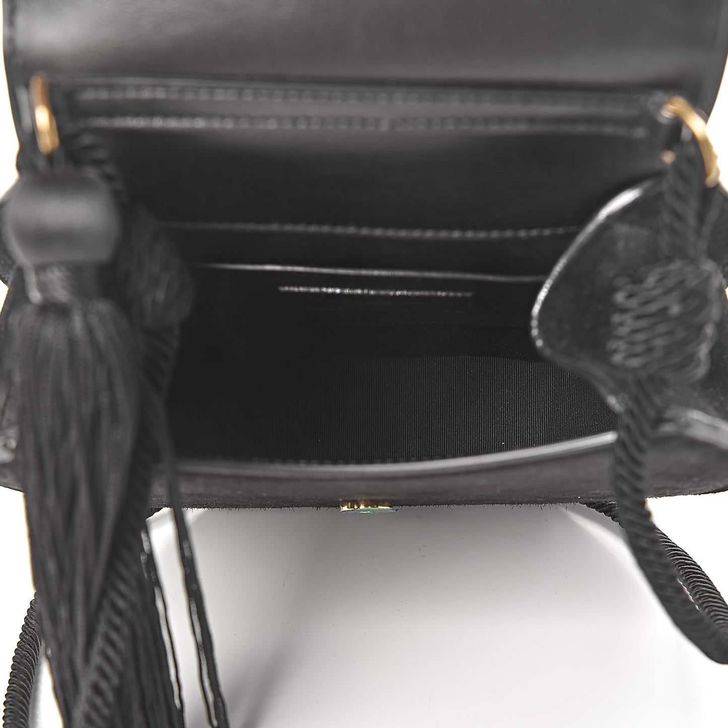 Suede Tassel Demie Lune Minaudiere Black