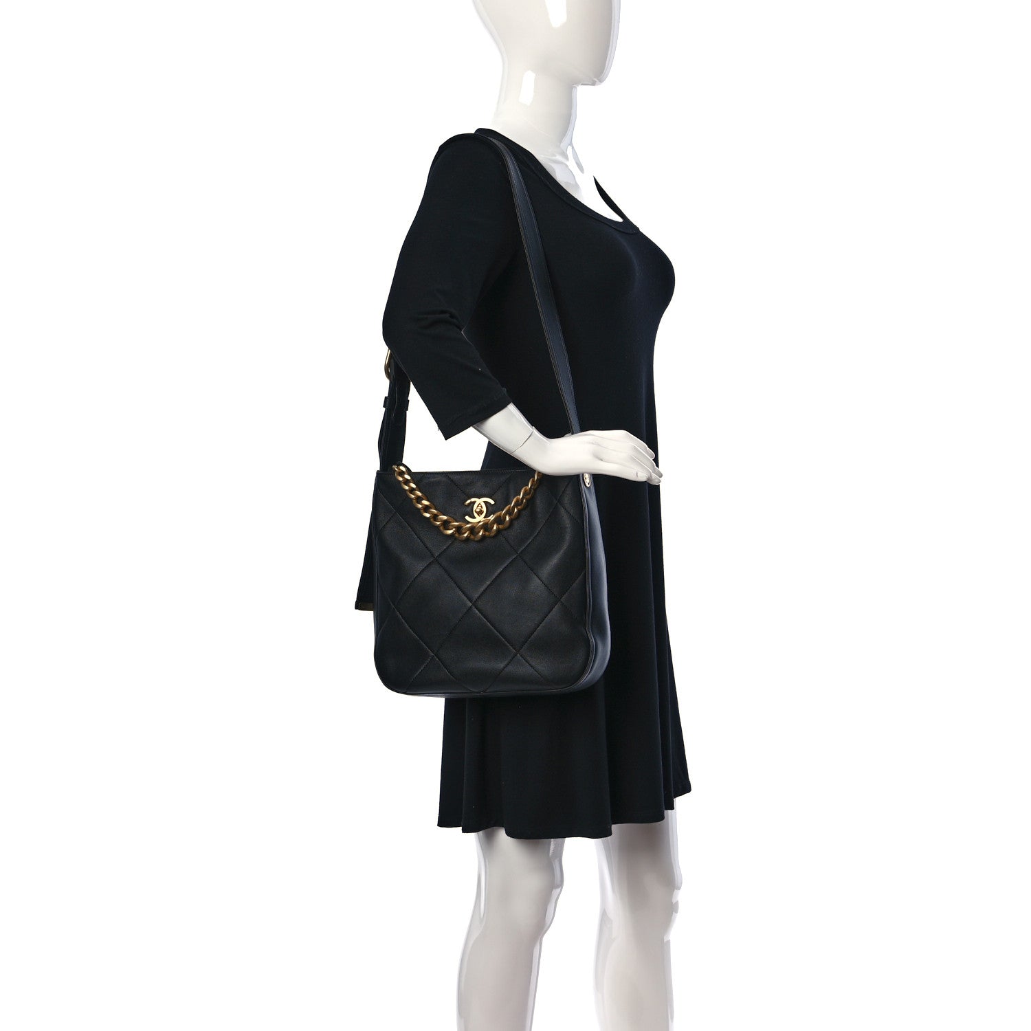 Chanel Lambskin Quilted Large CC Chain Hobo Black 2 of 10