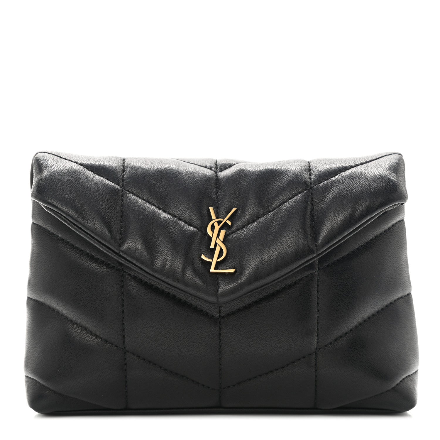 Saint Laurent Lambskin Monogram Loulou Puffer Pouch Clutch Black 2 of 8