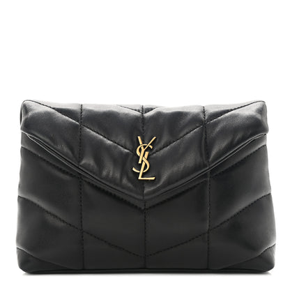Saint Laurent Lambskin Monogram Loulou Puffer Pouch Clutch Black 2 of 8