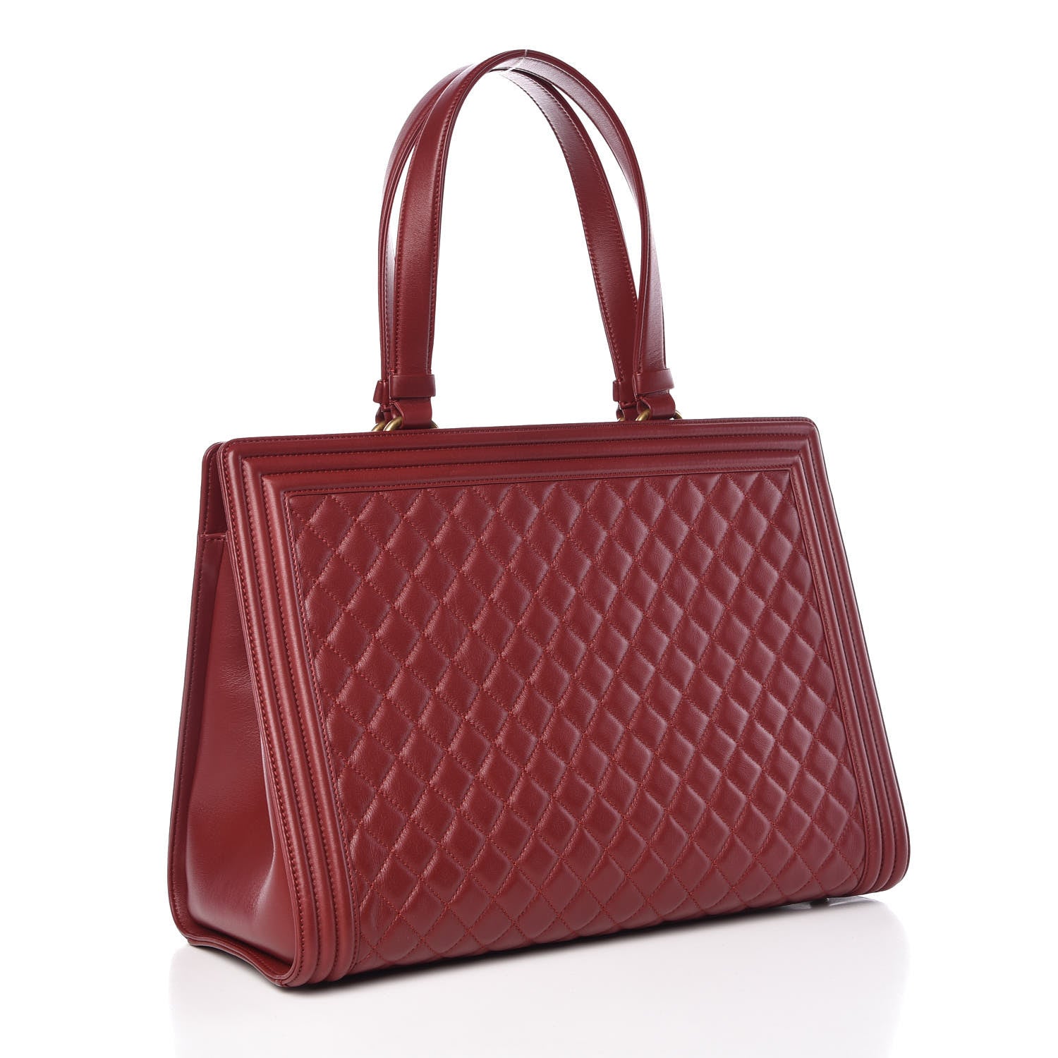Chanel Lambskin Quilted Boy Shopping Tote Dark Red 3 of 10