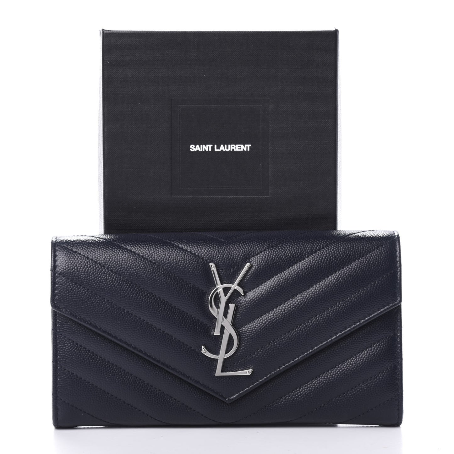 Grain De Poudre Matelasse Chevron Monogram Flap Wallet Deep Marine