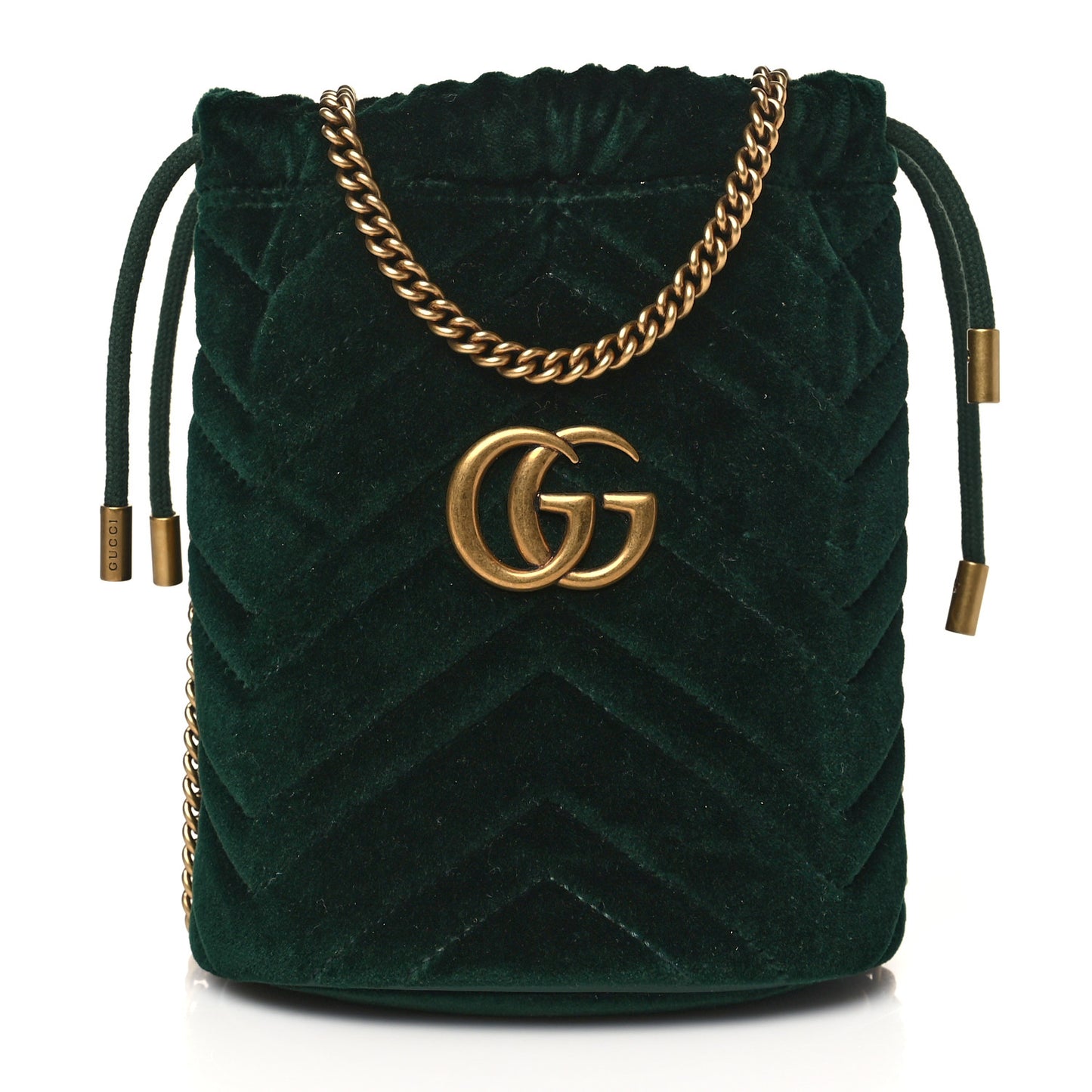 Velvet Matelasse Mini GG Marmont 2.0 Bucket Bag Dark Green