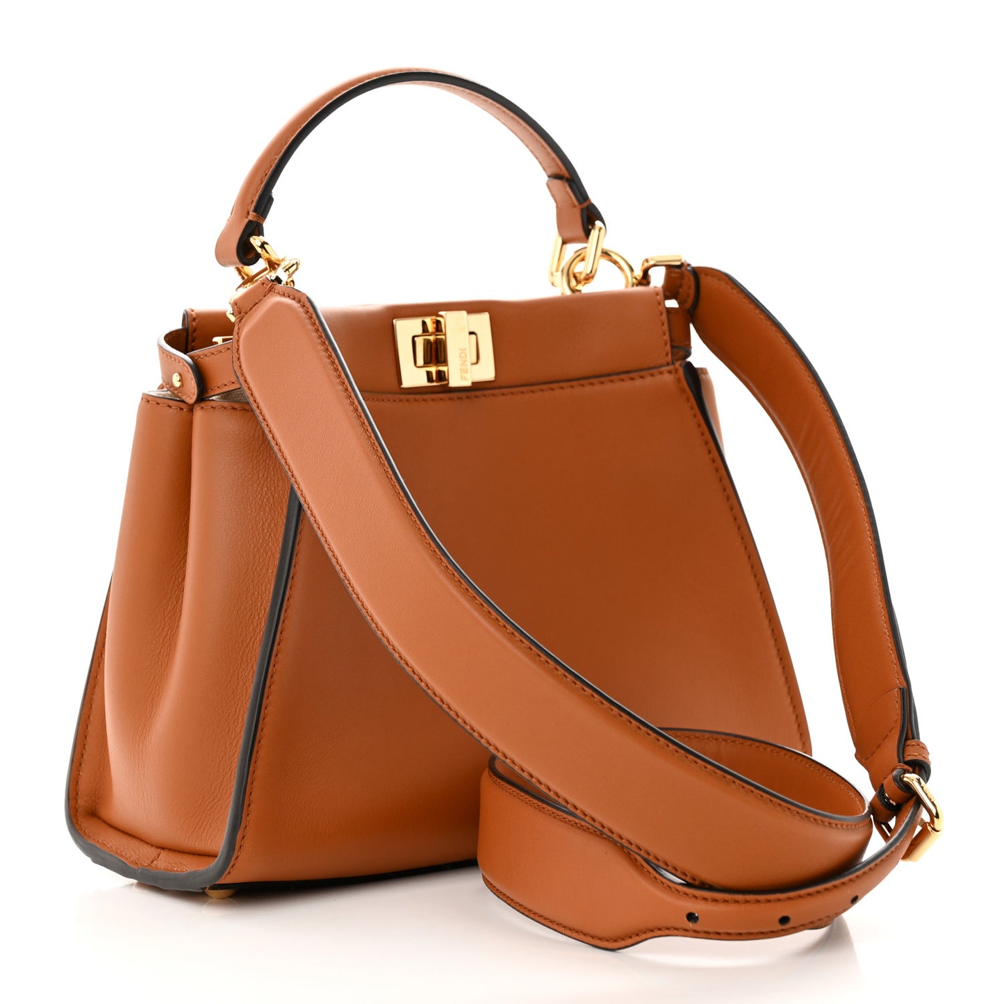 Vitello Seta Canvas FF Embroidered Mini Peekaboo Iconic Satchel Brandy Grezzo