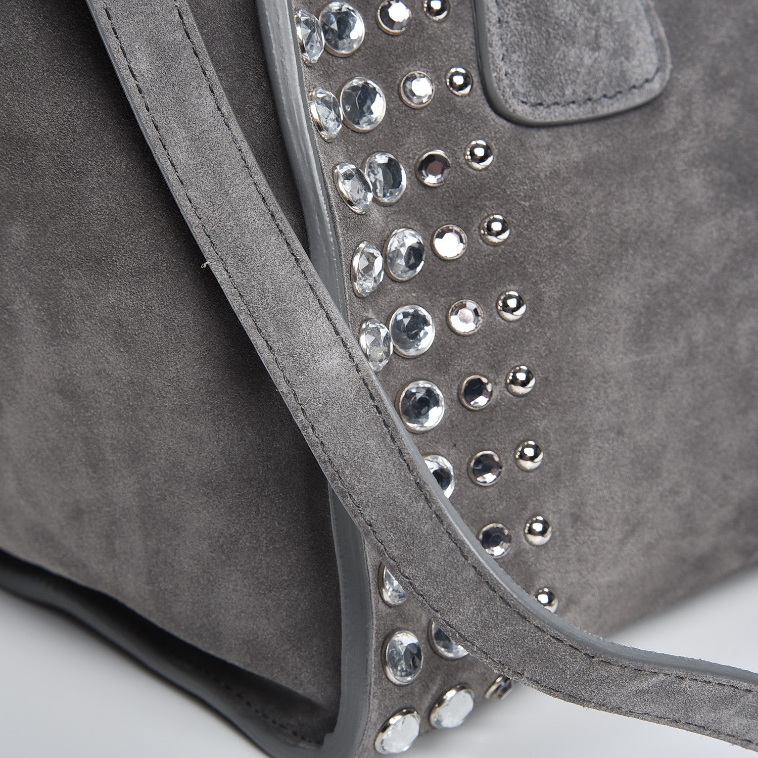 Prada Scamosciato Suede Studded Crystal Twin Pocket Tote Marmo 14 of 16