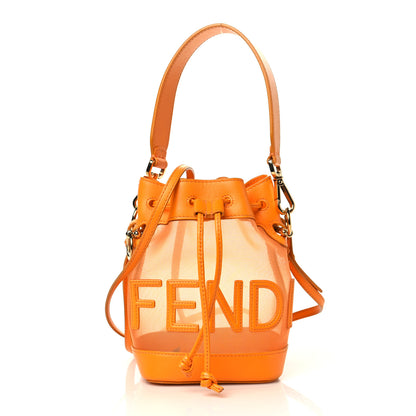 Fendi Mesh Vitello King F is Fendi Logo Embroidered Mini Mon Tresor Bucket Bag Aranciata Clementime 1 of 7
