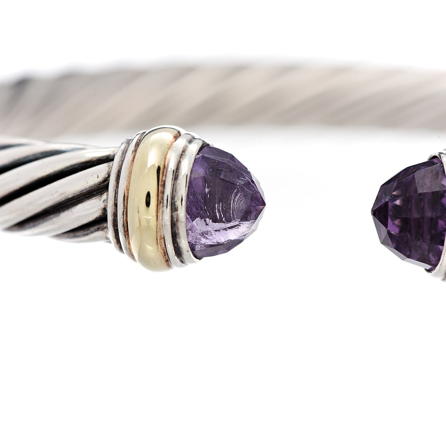 David Yurman Sterling Silver 14K Yellow Gold Amethyst 7mm Cable Classics Bracelet 6 of 7