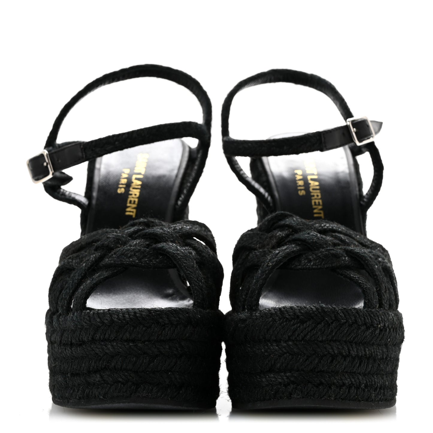 Raffia Calfskin Platform Espadrille Wedge Sandals 35 Black