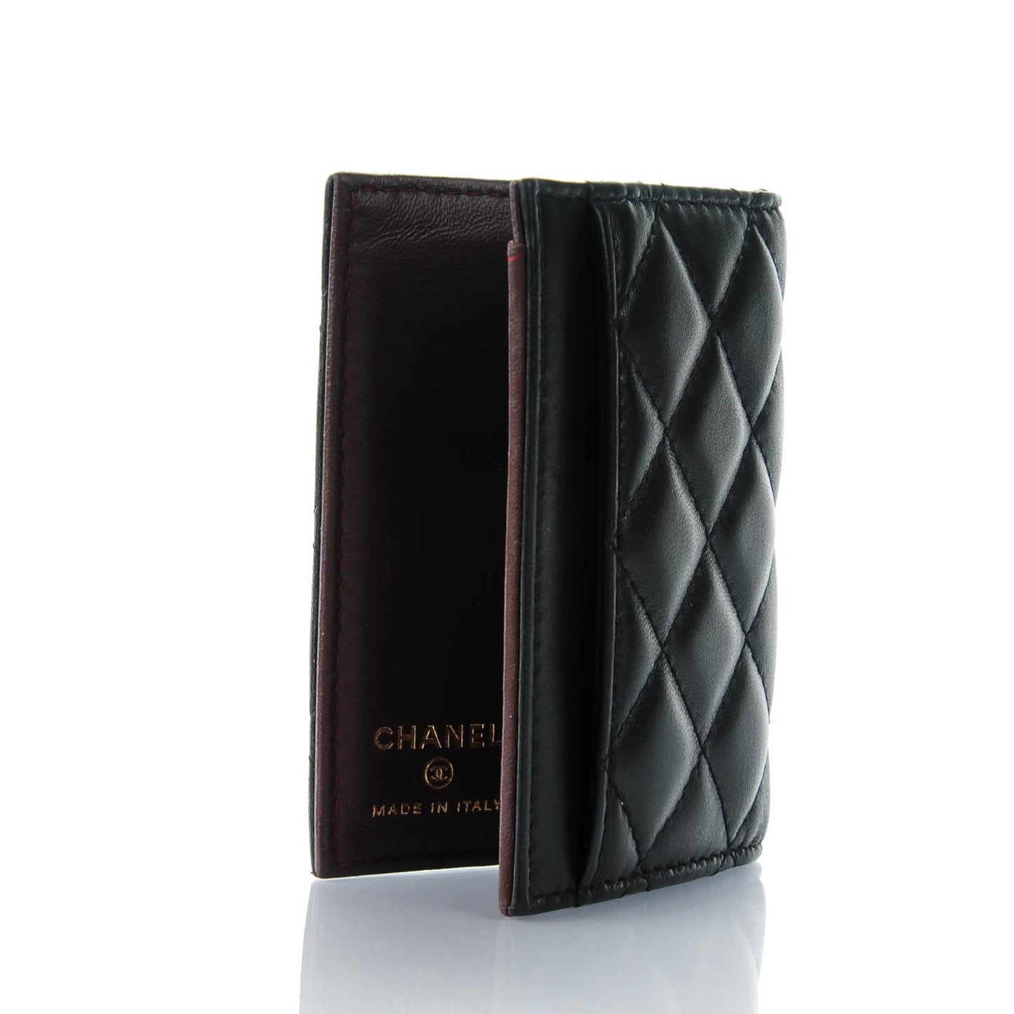Lambskin Quilted Card Holder Wallet Black