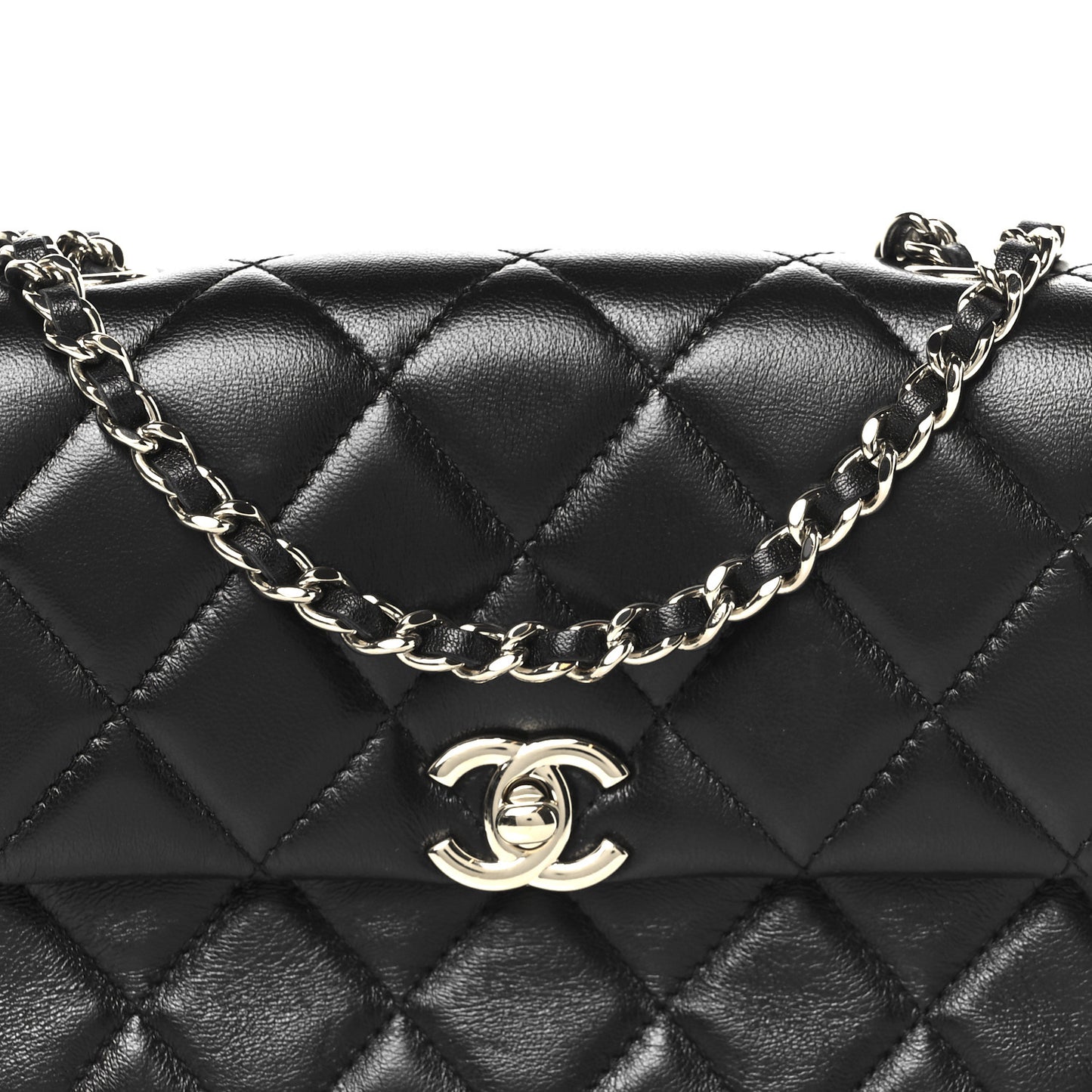 Lambskin Quilted Rectangular Phone Holder Clutch With Chain Black
