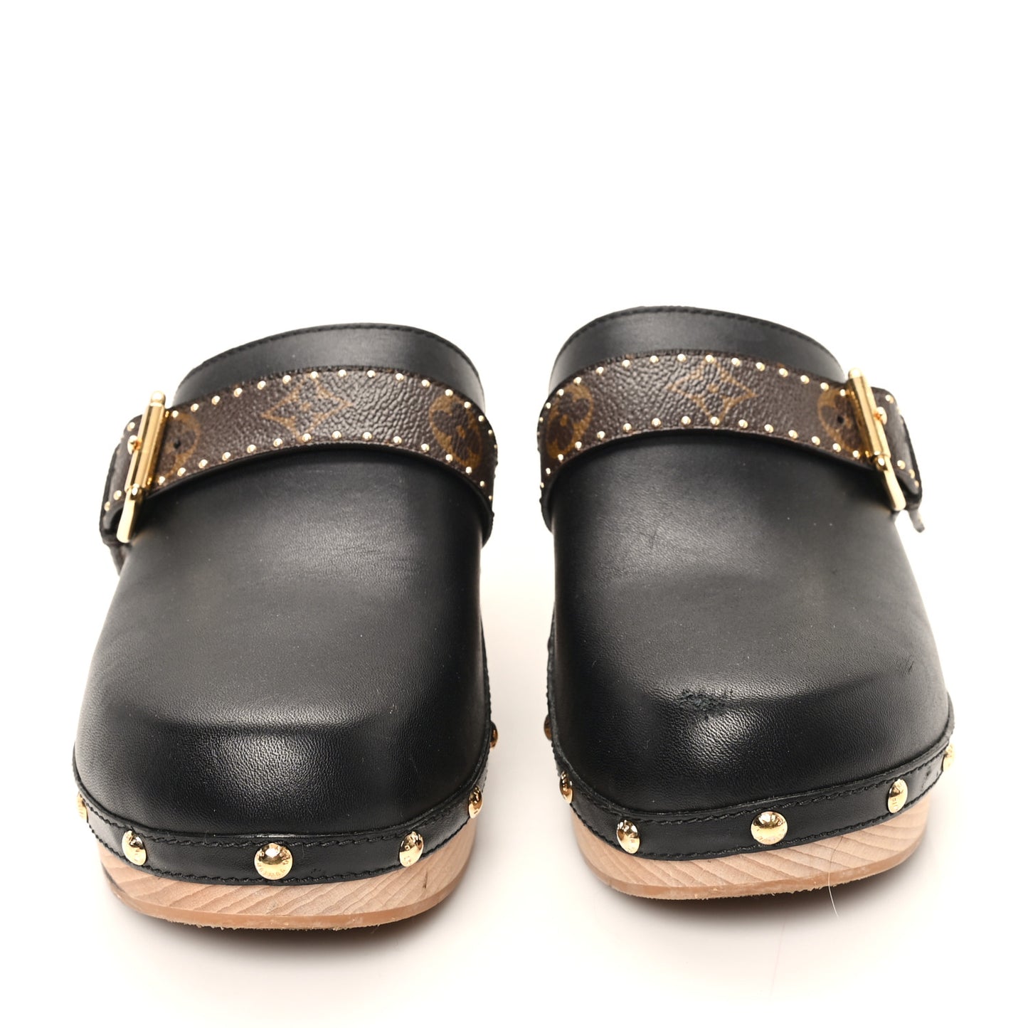 Calfskin Patent Monogram Cottage Clog Mules 39 Black
