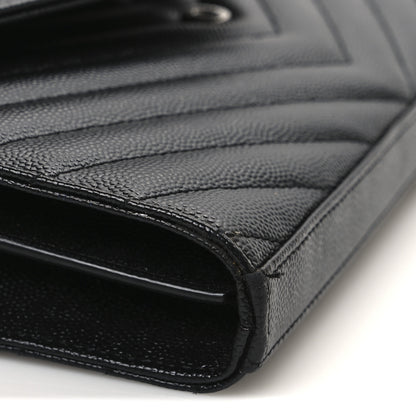 Saint Laurent Grain De Poudre Matelasse Chevron Monogram Chain Wallet Black 12 of 12