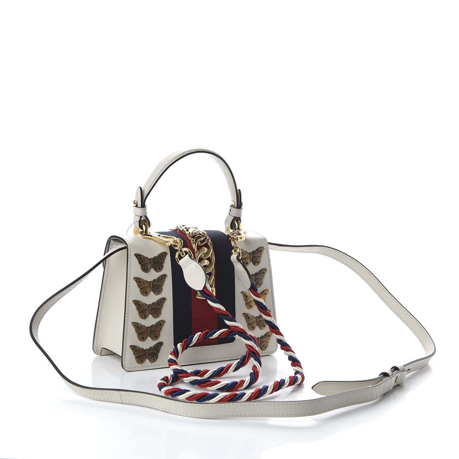 Gucci Calfskin Animal Studs Mini Sylvie Top Handle Bag White 4 of 11