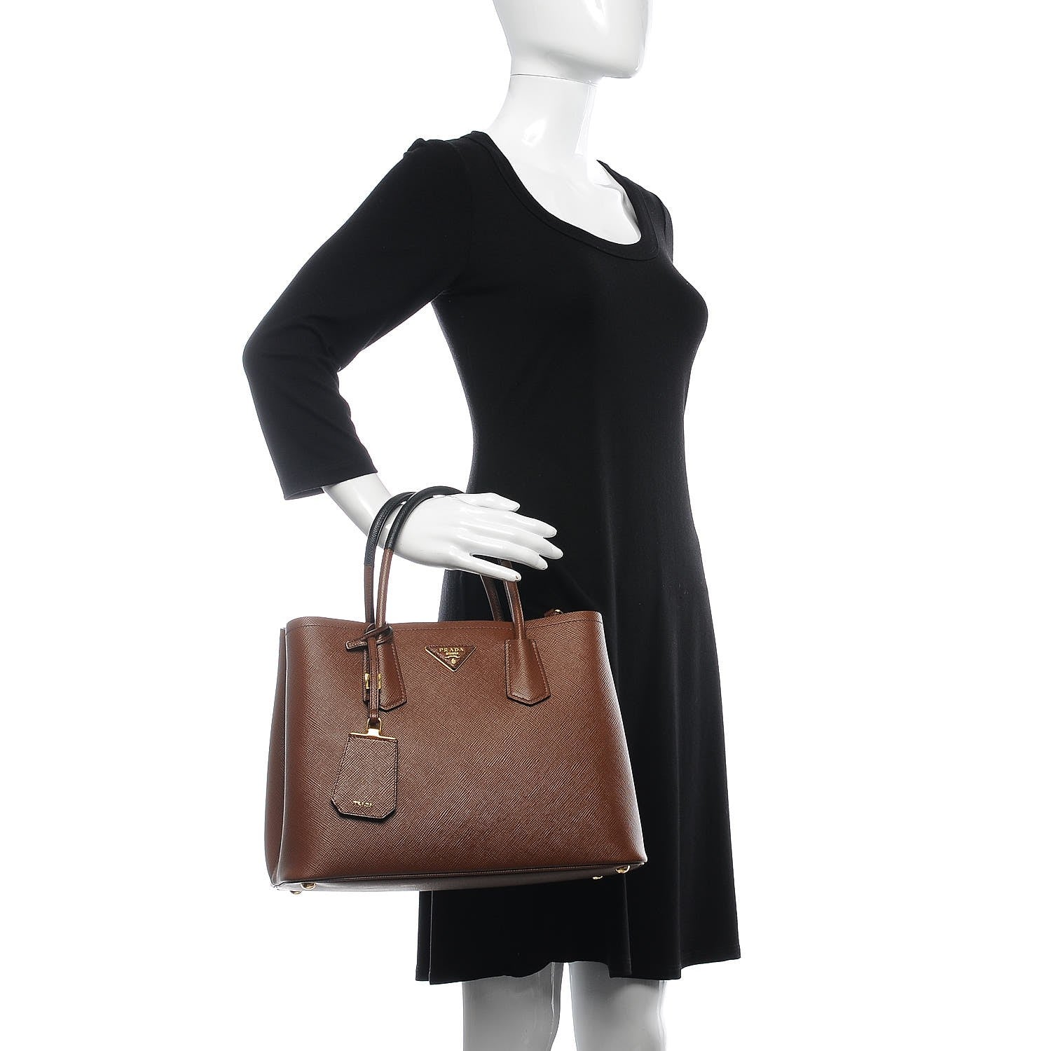 Prada Saffiano Cuir Medium Bi-Color Double Bag Palissandro Black 3 of 8