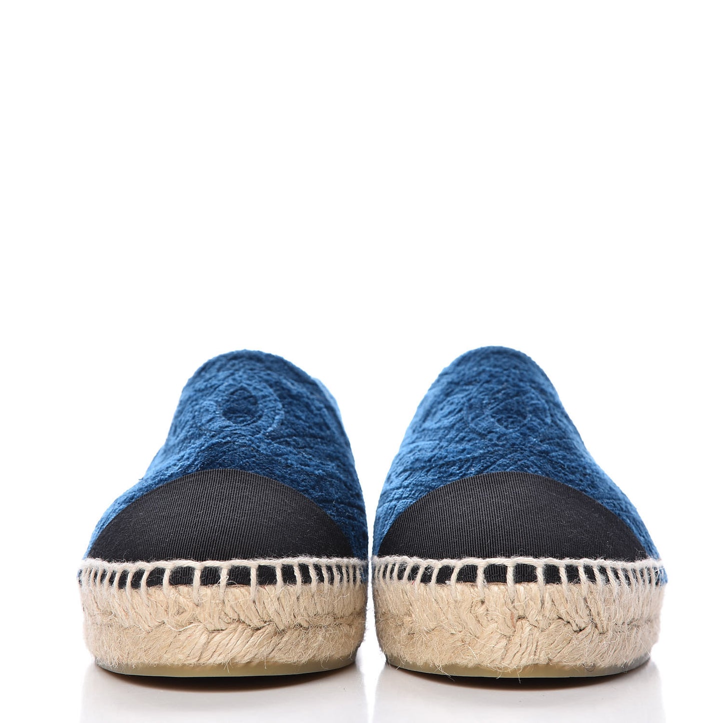 Velvet Grosgrain Quilted Camellia CC Espadrilles 35 Navy Black