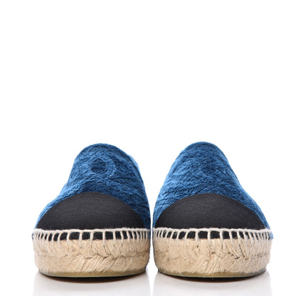 Chanel Velvet Grosgrain Quilted Camellia CC Espadrilles 35 Navy Black 2 of 9