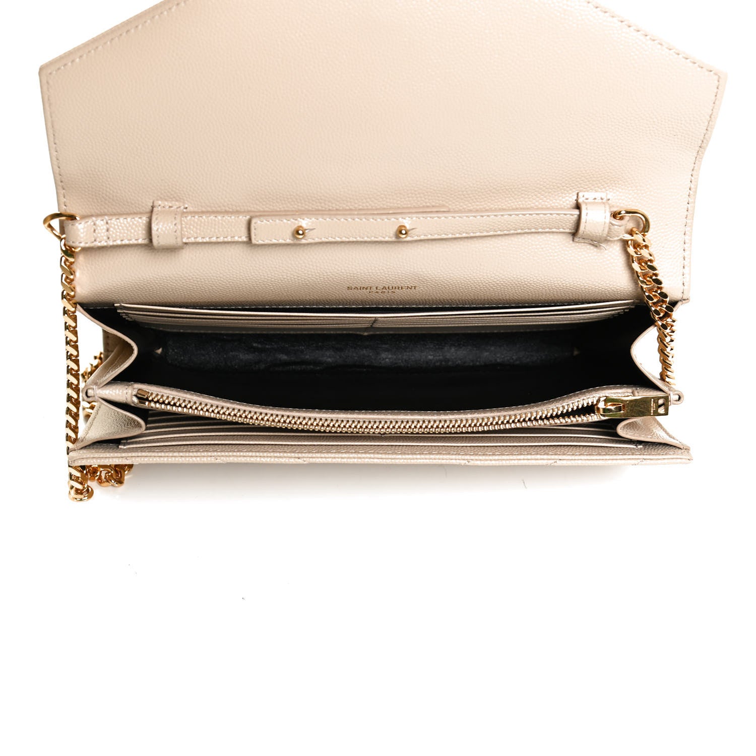 Saint Laurent Grain De Poudre Matelasse Chevron Monogram Chain Wallet Nude Powder 5 of 11