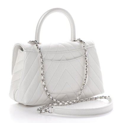 Chanel Iridescent Caviar Chevron Quilted Mini Coco Handle Flap White 3 of 11