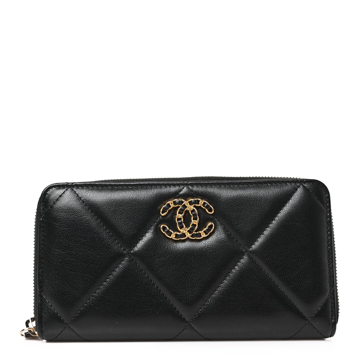 Lambskin Quilted 19 Long Zipped Around Wallet Black