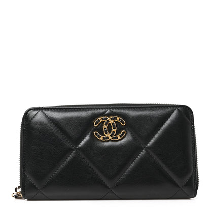 Chanel Lambskin Quilted 19 Long Zipped Around Wallet Black 1 of 7