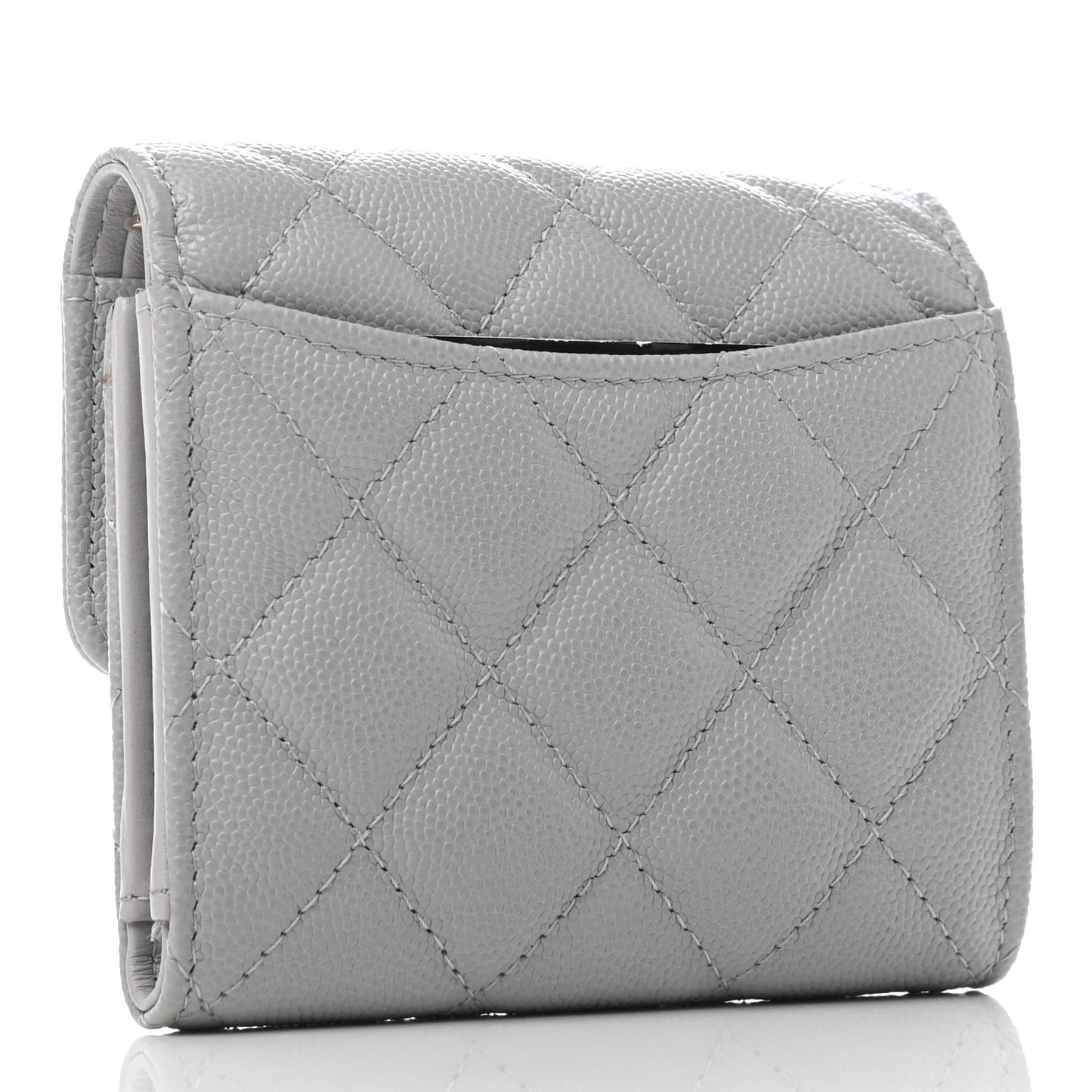 Caviar Quilted Small Flap Wallet Grey