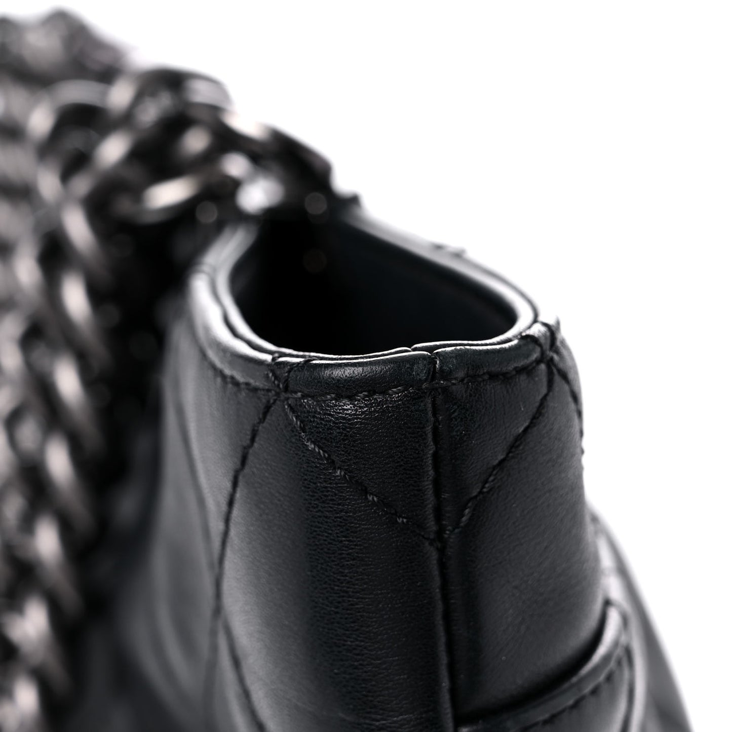 Sheepskin Quilted Chain Handle Large Shopping Tote Black