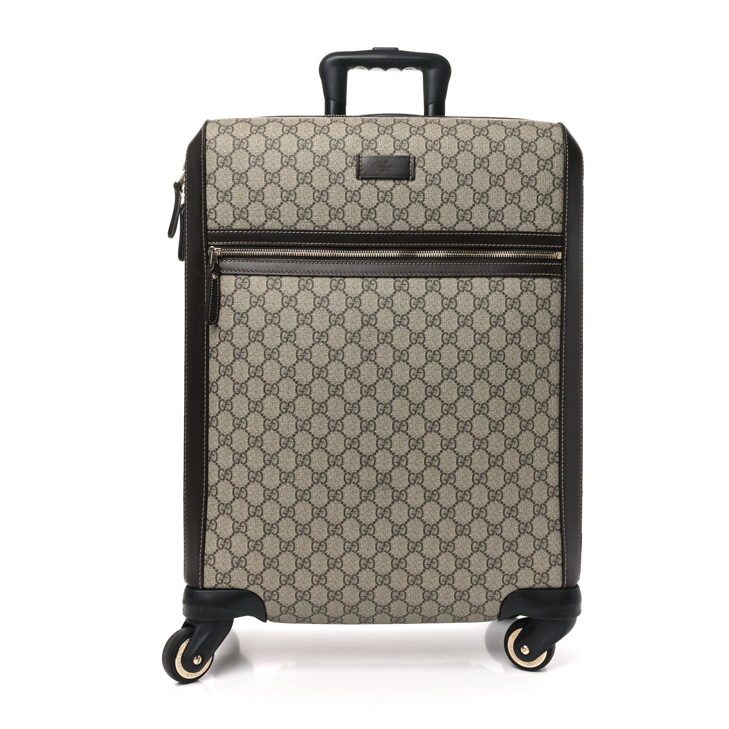 Gucci GG Supreme Monogram Selleria Calfskin Four Wheel Carry On Suitcase Beige Ebony Cocoa 1 of 9