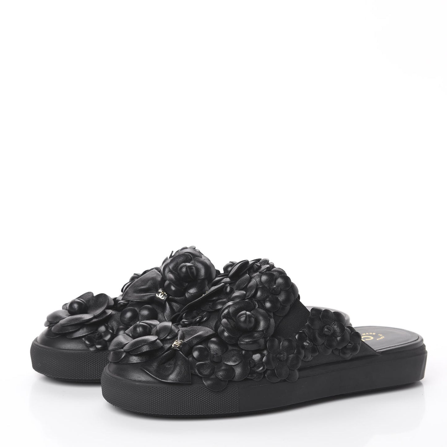 Calfskin Camellia Slip On Sneakers 39 Black