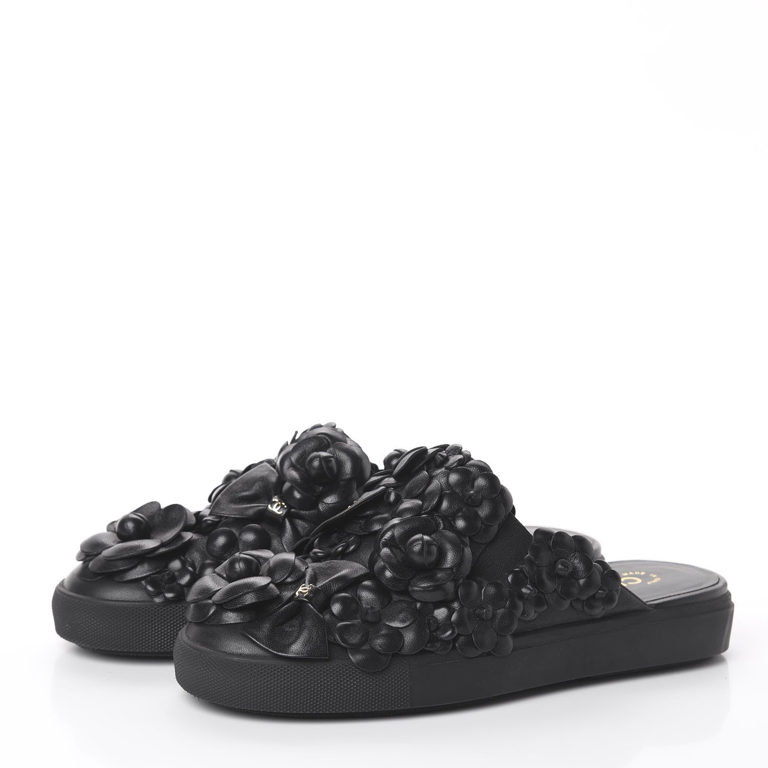 Chanel Calfskin Camellia Slip On Sneakers 39 Black 3 of 7