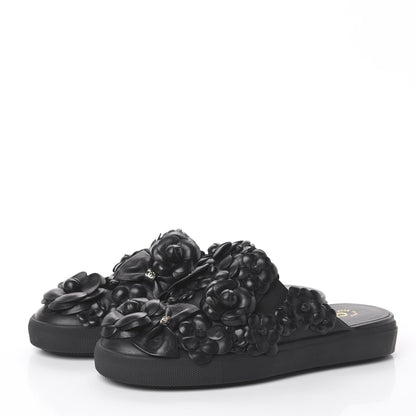 Chanel Calfskin Camellia Slip On Sneakers 39 Black 3 of 7