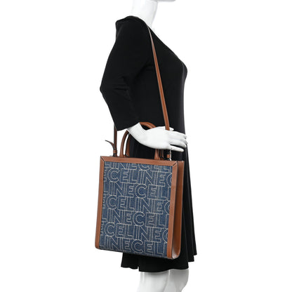 Celine Denim All Over Print Small Vertical Cabas Navy Tan 2 of 12