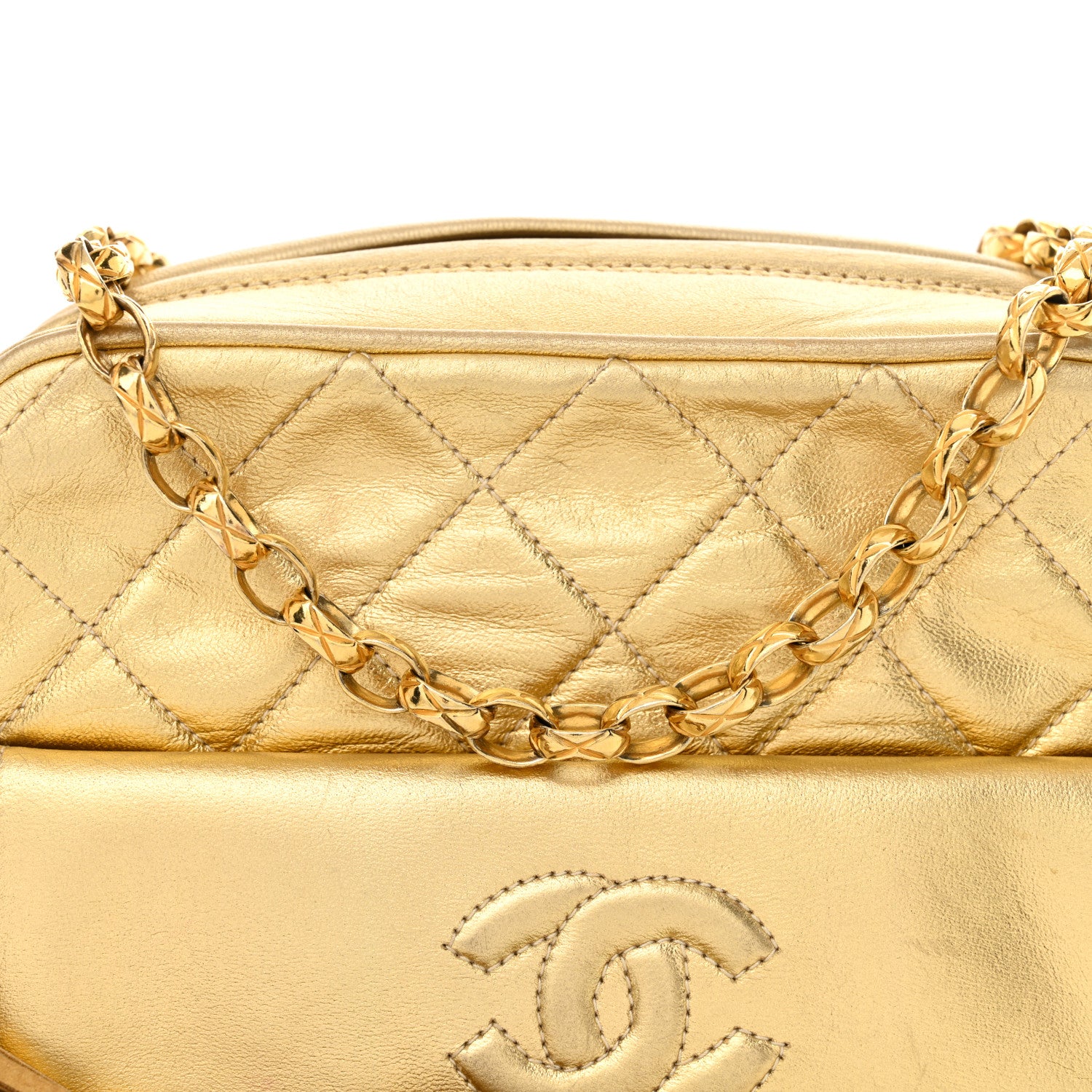 Chanel Metallic Lambskin Quilted Camera Case Gold 9 of 14