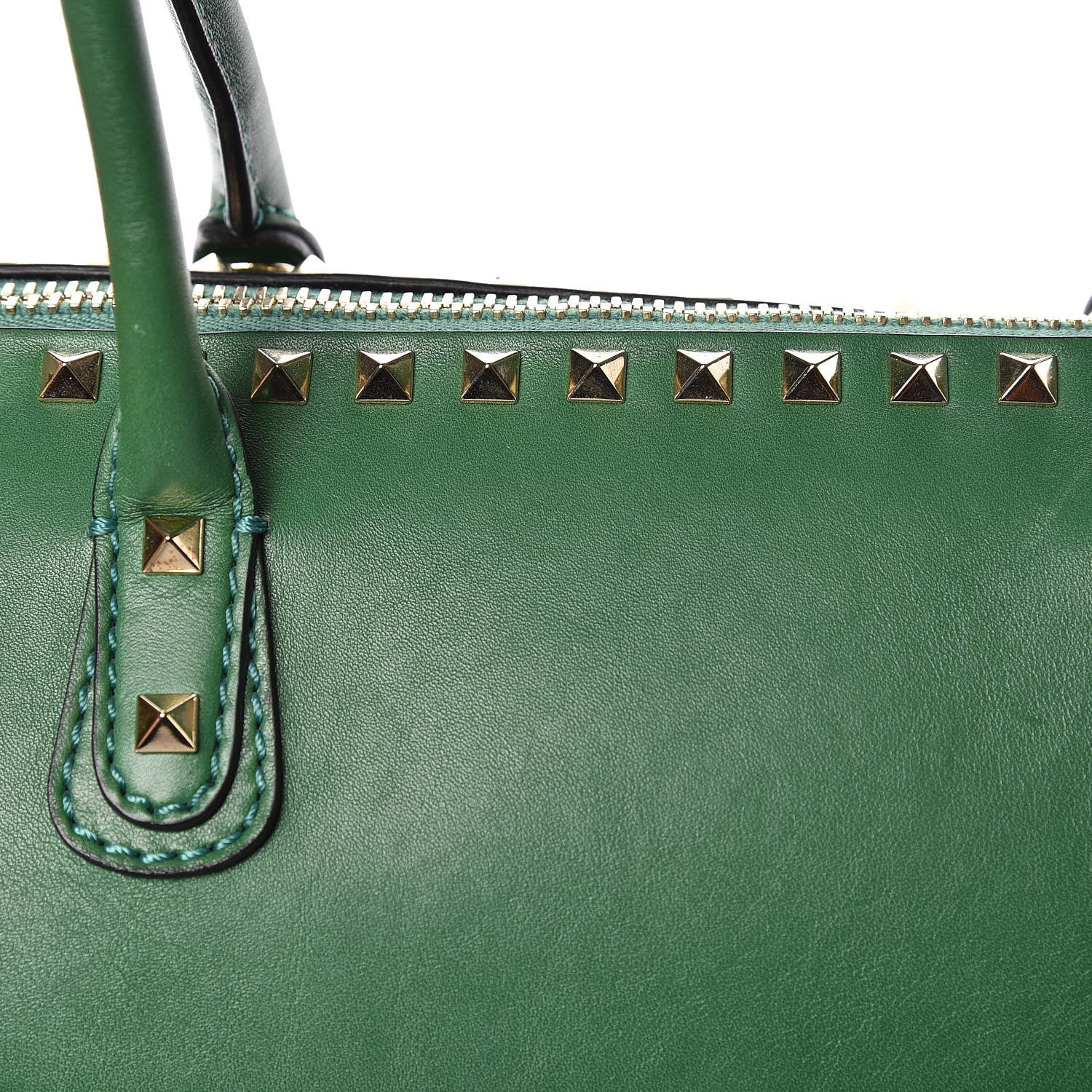 Valentino Garavani VALENTINO Vitello Rockstud Top Handle Satchel Pop Green 10 of 13