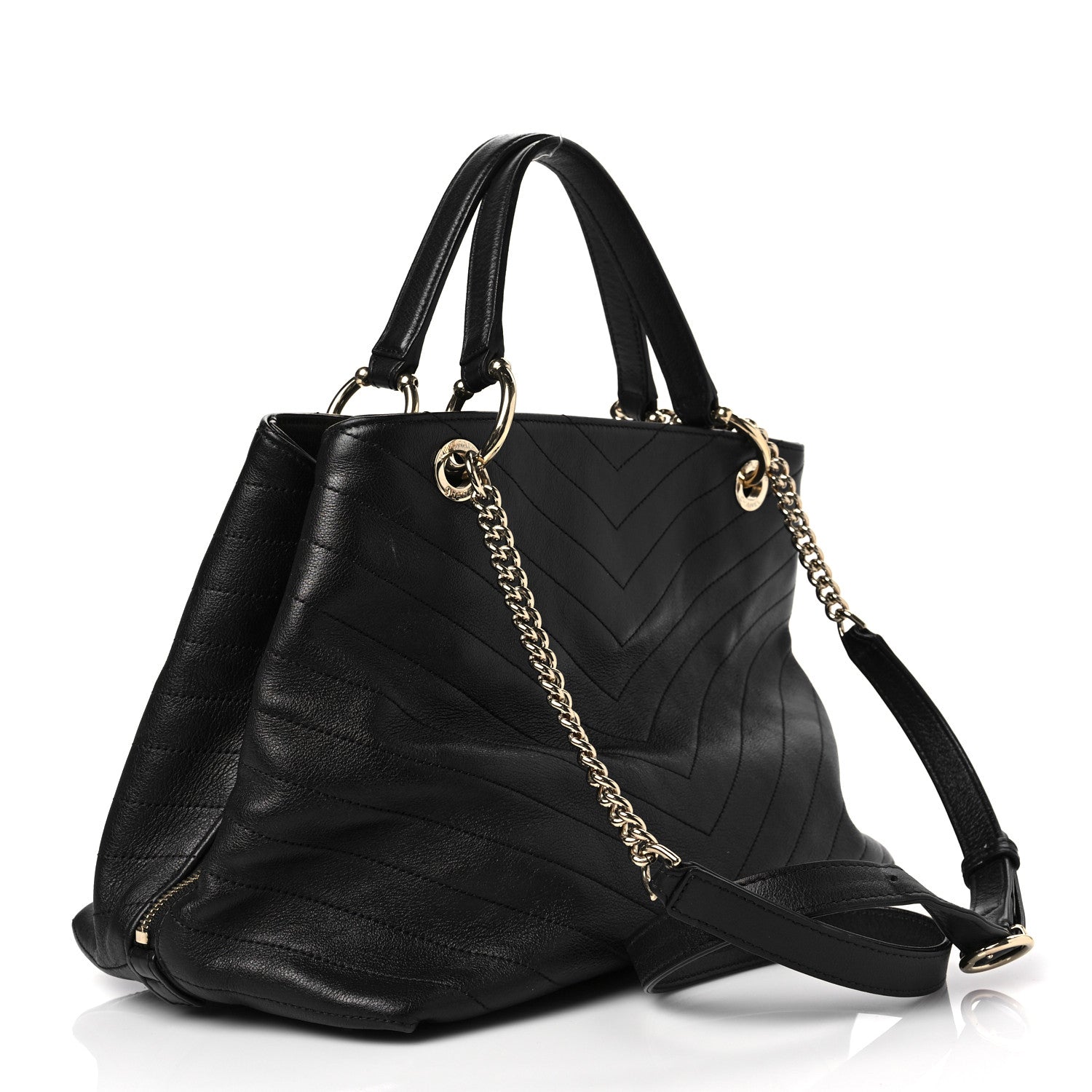 Chanel Calfskin Stitched Large Chevron Chic Shopping Bag Black 3 of 9
