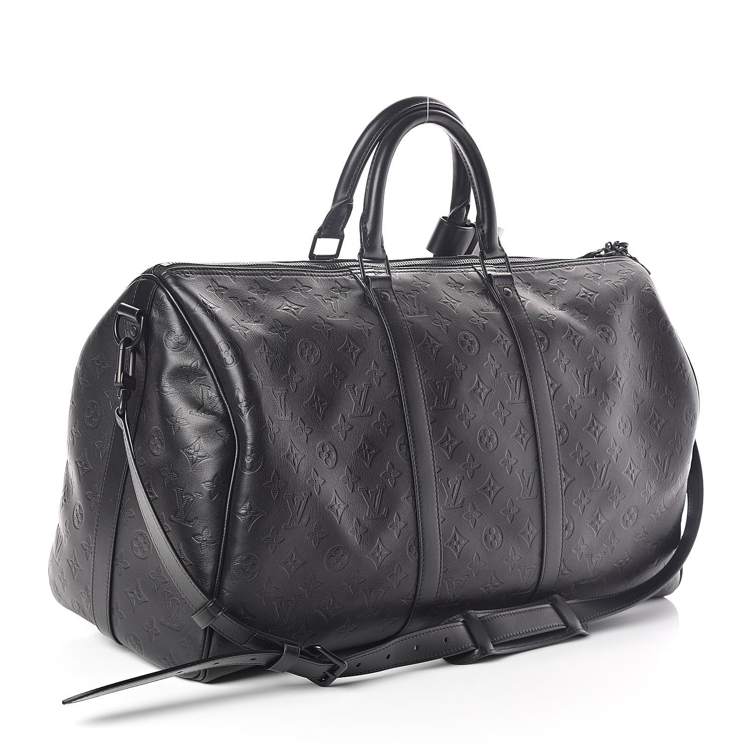 Louis Vuitton Calfskin Shadow Monogram Keepall Bandouliere 50 Black 3 of 10