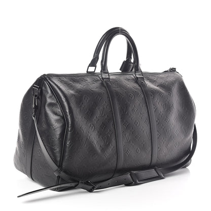 Louis Vuitton Calfskin Shadow Monogram Keepall Bandouliere 50 Black 3 of 10