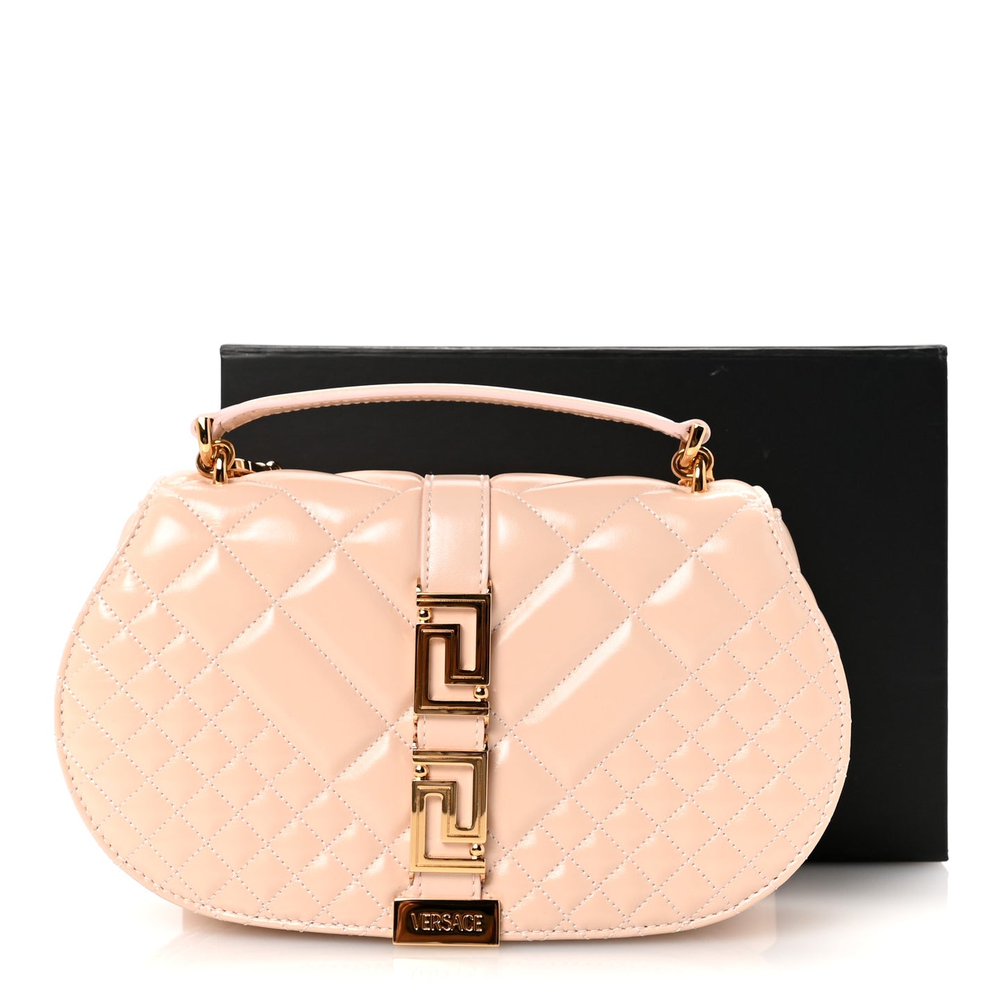 Patent Quilted Greca Goddess Shoulder Bag Light Pink