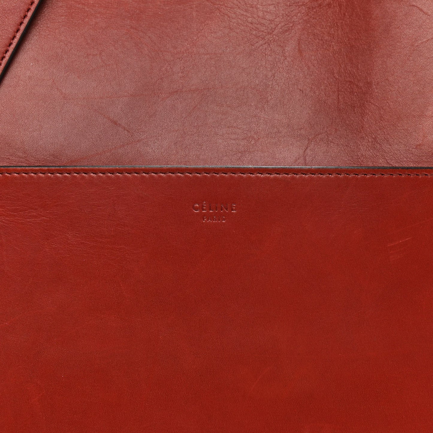 Natural Calfskin Sangle Bucket Bag Red Wood
