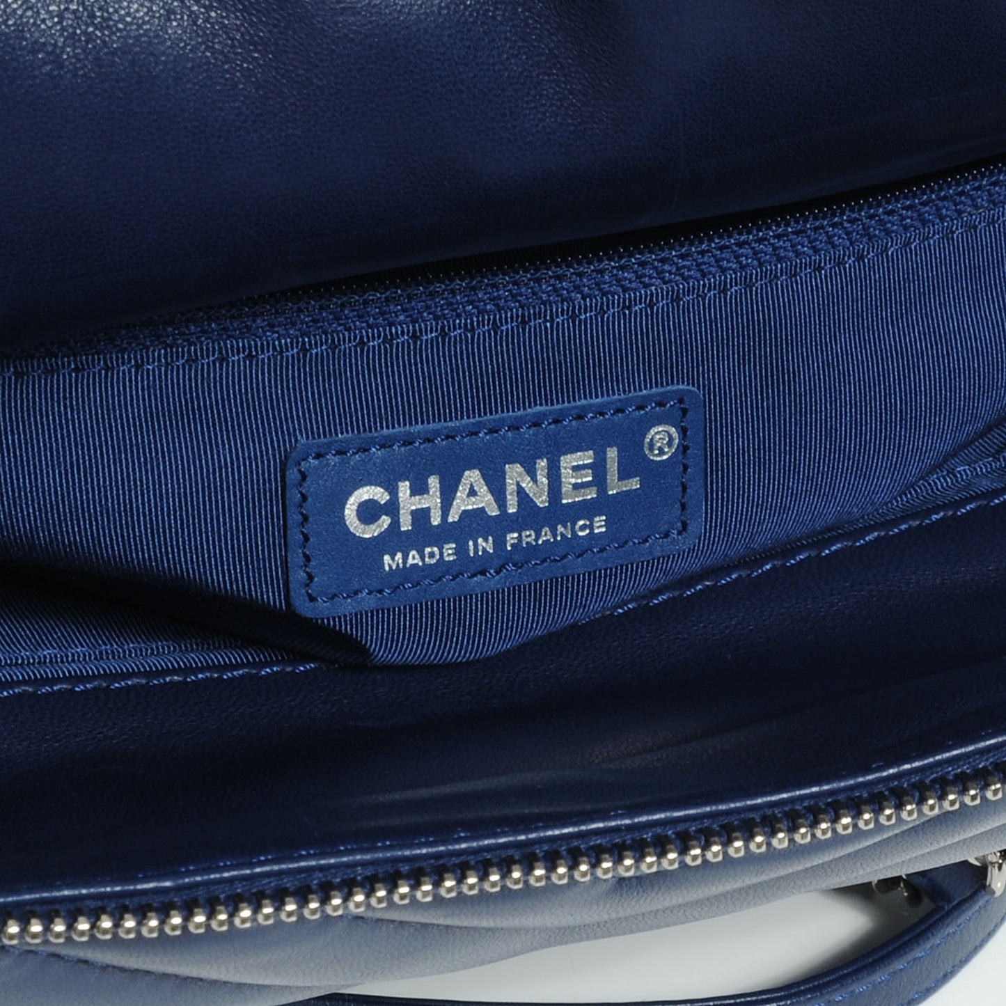 Lambskin Surpique Chevron Small Tote Dark Blue