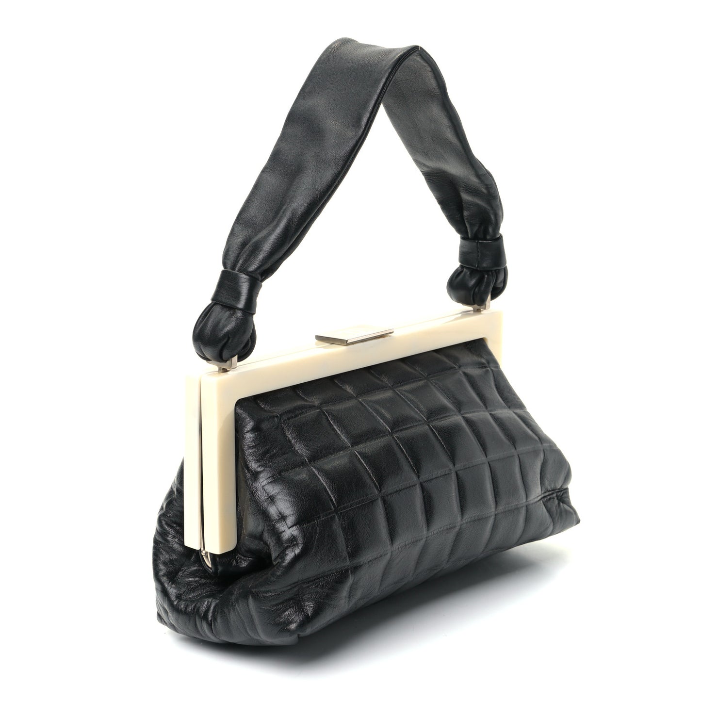 Lambskin Chocolate Bar Quilted Frame Shoulder Bag Black