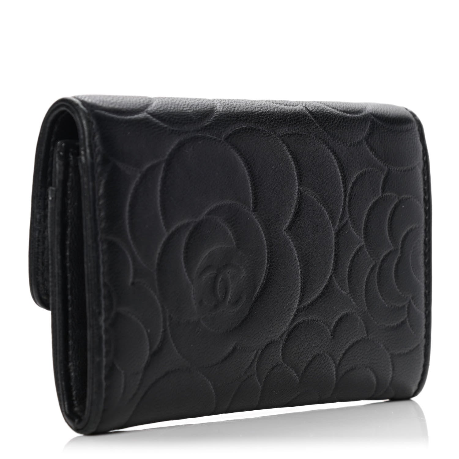 Chanel Lambskin Camellia Embossed Flap Card Holder Black 2 of 4