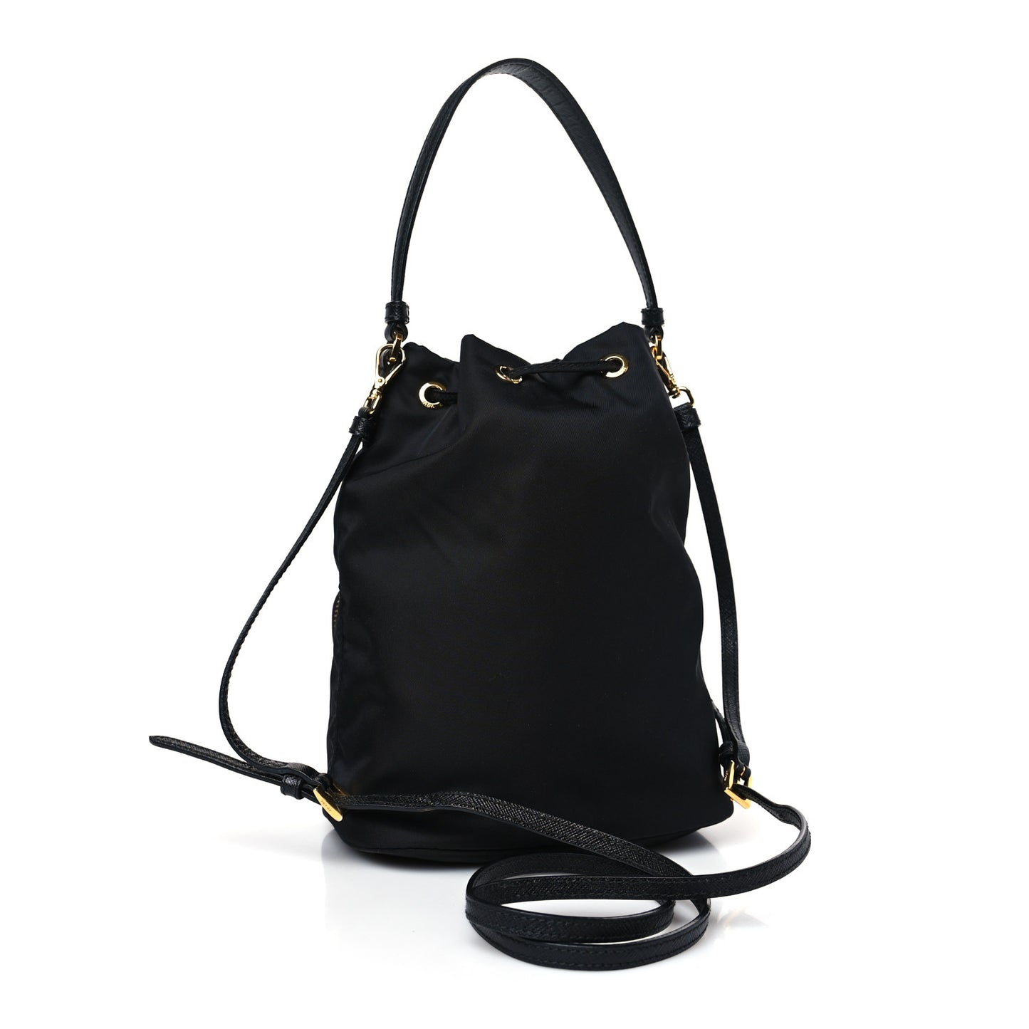 Saffiano Tessuto Nylon Mini Bucket Crossbody Bag Black