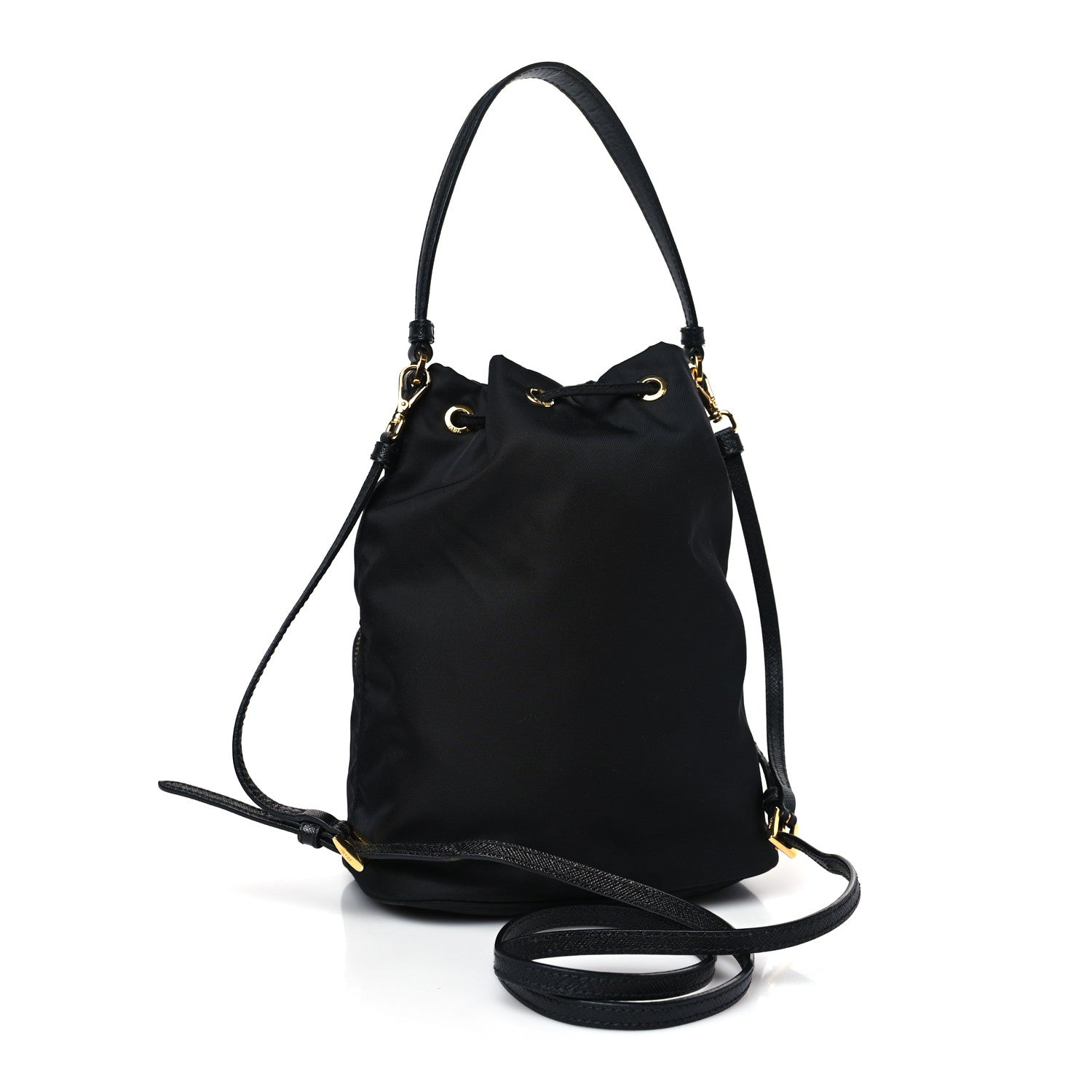Prada Saffiano Tessuto Nylon Mini Bucket Crossbody Bag Black 3 of 9