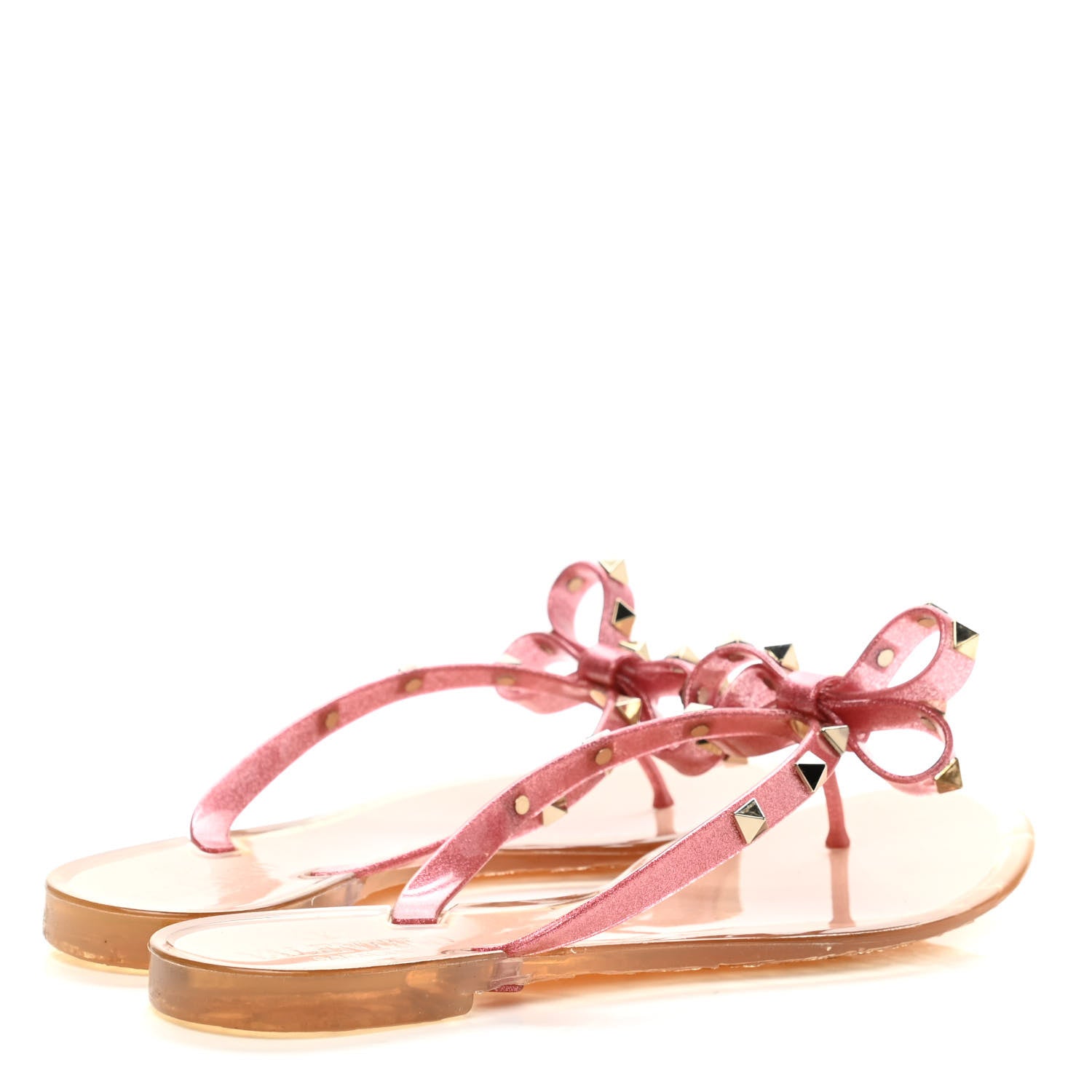 Valentino Garavani PVC Jelly Glitter Rockstud Bow Thong Sandals 38 Pink 4 of 8