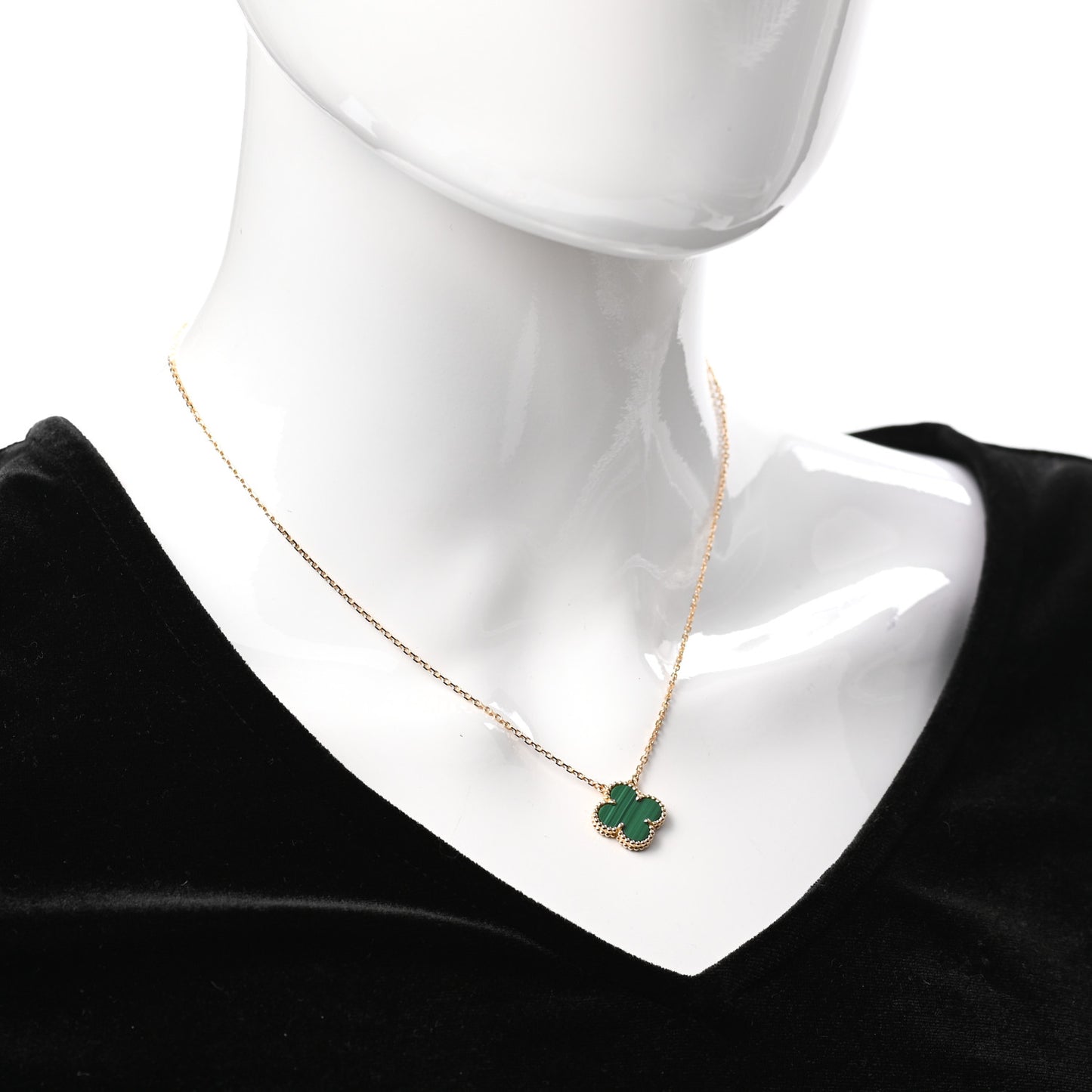 18K Yellow Gold Malachite Vintage Alhambra Pendant Necklace