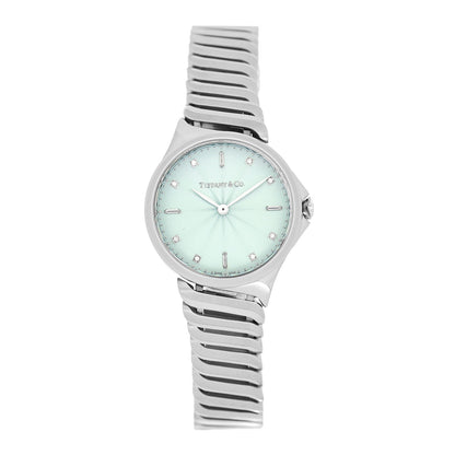 Tiffany Stainless Steel Diamond 28mm Metro 2-Hand Quartz Watch Ice Blue 1 of 5