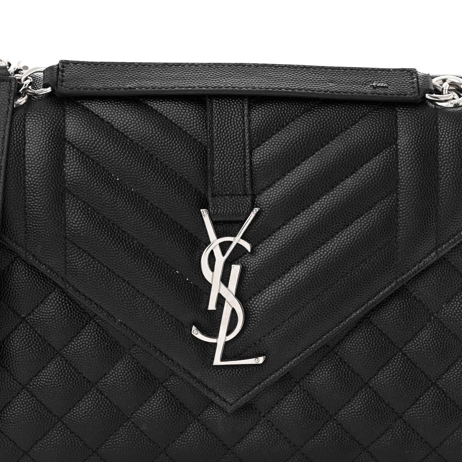 Saint Laurent Grain De Poudre Textured Mixed Matelasse Triquilt Medium Monogram Satchel Black 9 of 12